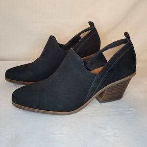 Lucky Brand: Women's 10 Vennia Black Leather Ankle Boot Slip-on Booties